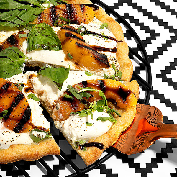 Grilled Peach, Burrata & Balsamic Pizza