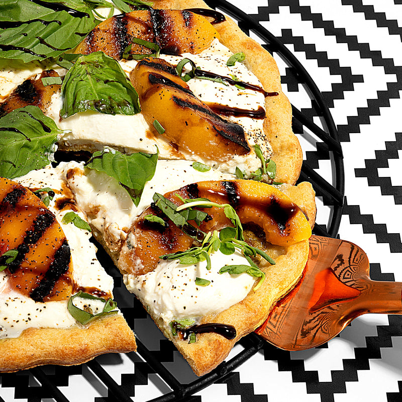 Grilled Peach, Burrata & Balsamic Pizza