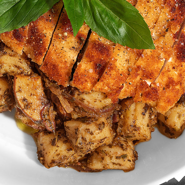Garlic Basil Gnocchi with Mushrooms and Gluten-Free Breaded Chicken (Paleo)