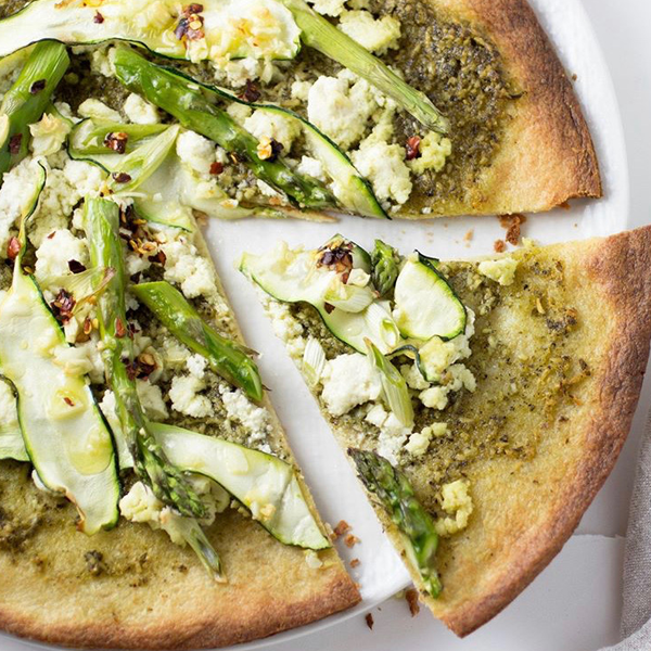 Artichoke Pistachio Pesto Pizza with Artichokes and Zucchini