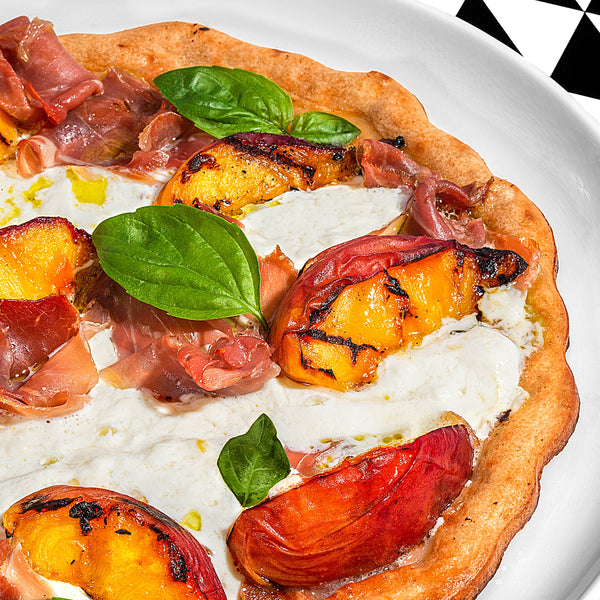 Grilled Peach and Burrata Pizza