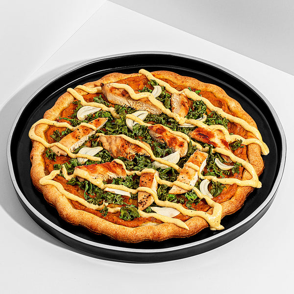 Paleo & Dairy Free Pumpkin Sauce Pizza with Grilled Chicken and Kale